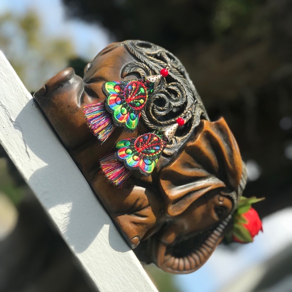 Beautiful Floral Boho Embroidered Tassel Earrings - Picture 5 of 8